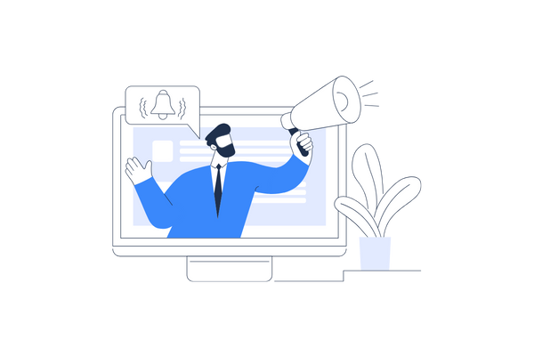 man with a speaker indicating alerts