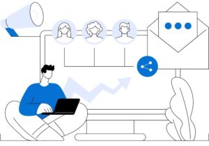 Person working on laptop managing an email marketing campaign with audience segmentation